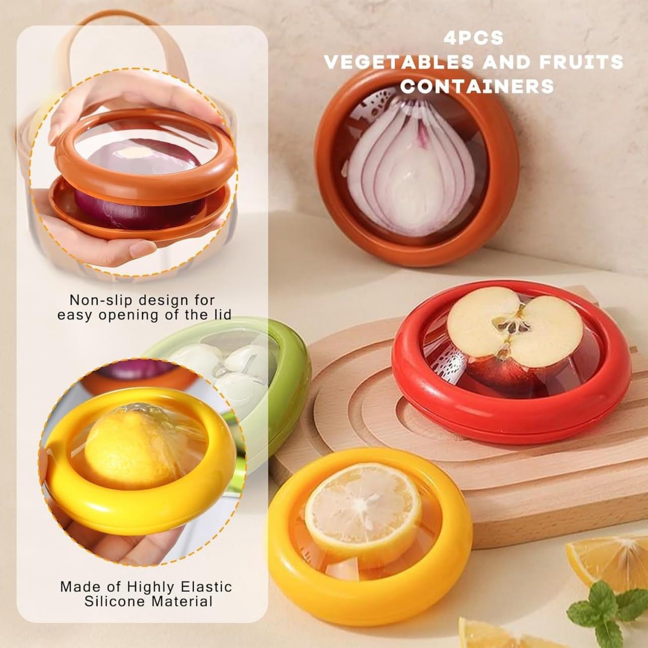 FreshGuard™ Anti-Oxidation Silicone Fruit & Vegetable Storage Containers Pack of 4